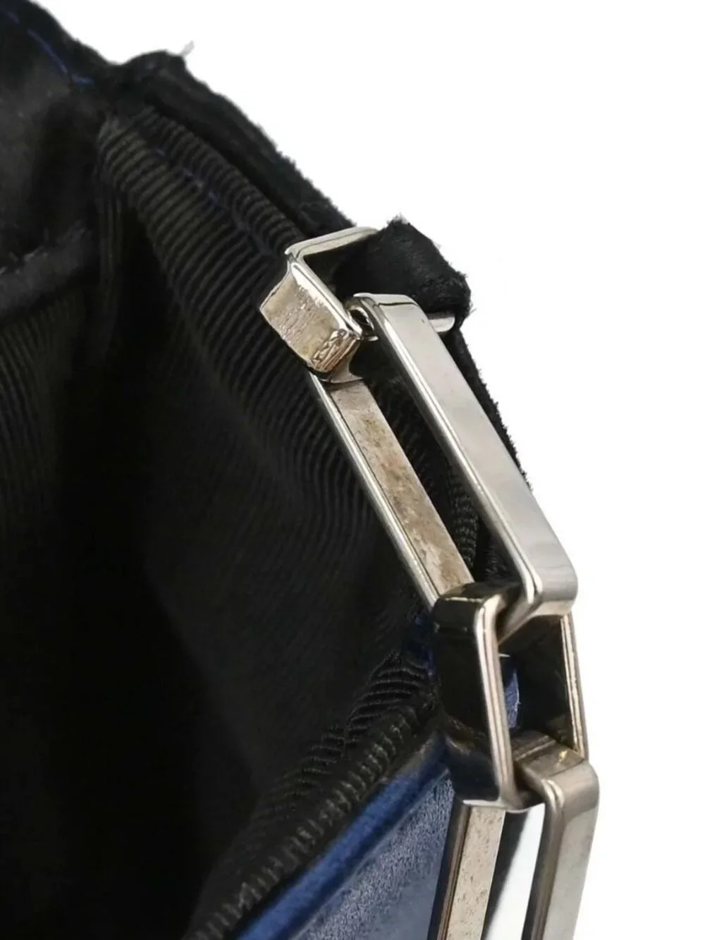 Chanel Blue Black Satin Choco Bar Handbag 197601